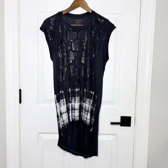 ALL SAINTS‎ Size S Hex Top Tunic Mini Dress Scoop Snakeskin Abstract Print - Picture 1 of 6